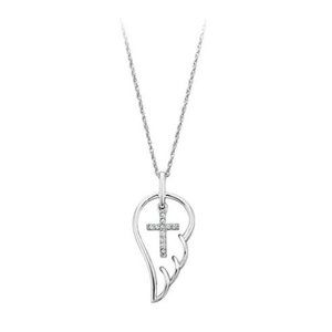 NWT Sterling Diamond Angel Wing Cross Pendant